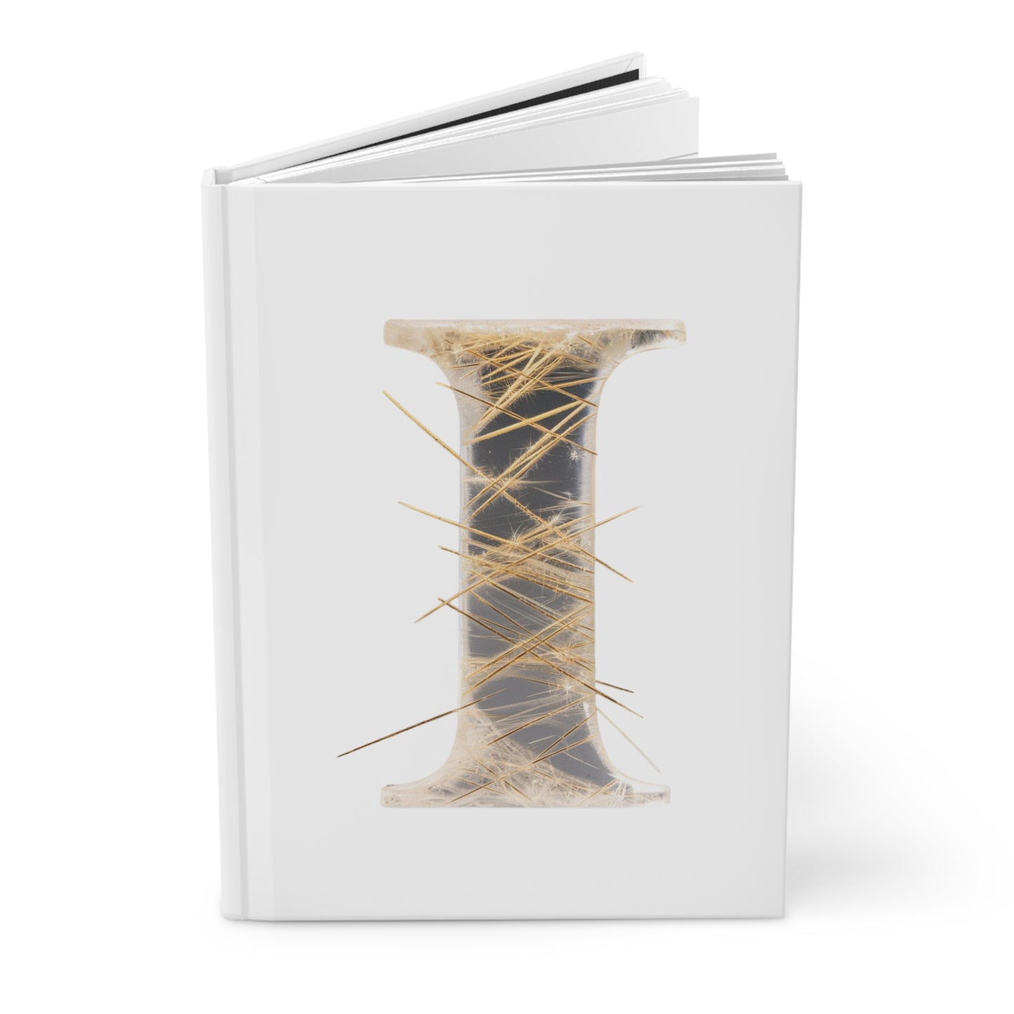 Golden Rutile Inspired Letter "I" Initial Hardcover Notebook