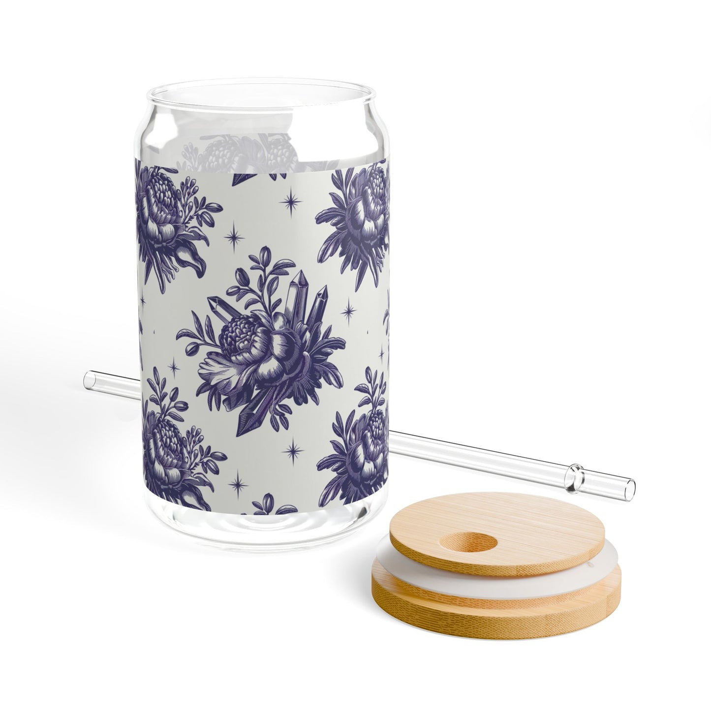 Toile and Crystals Glass 16oz Tumbler