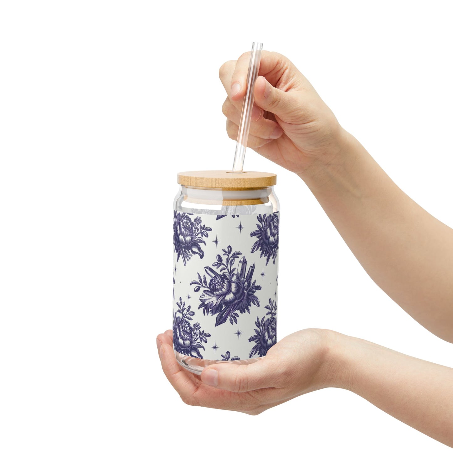 Toile and Crystals Glass 16oz Tumbler