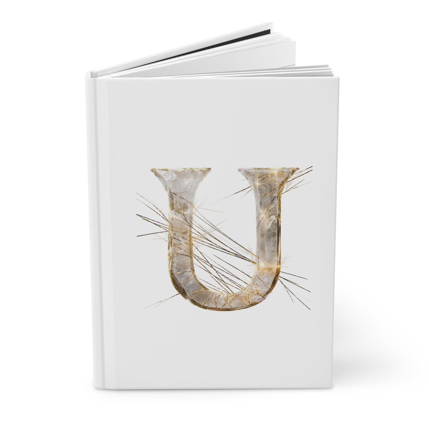 Golden Rutile Inspired Letter "U" Initial Hardcover Notebook