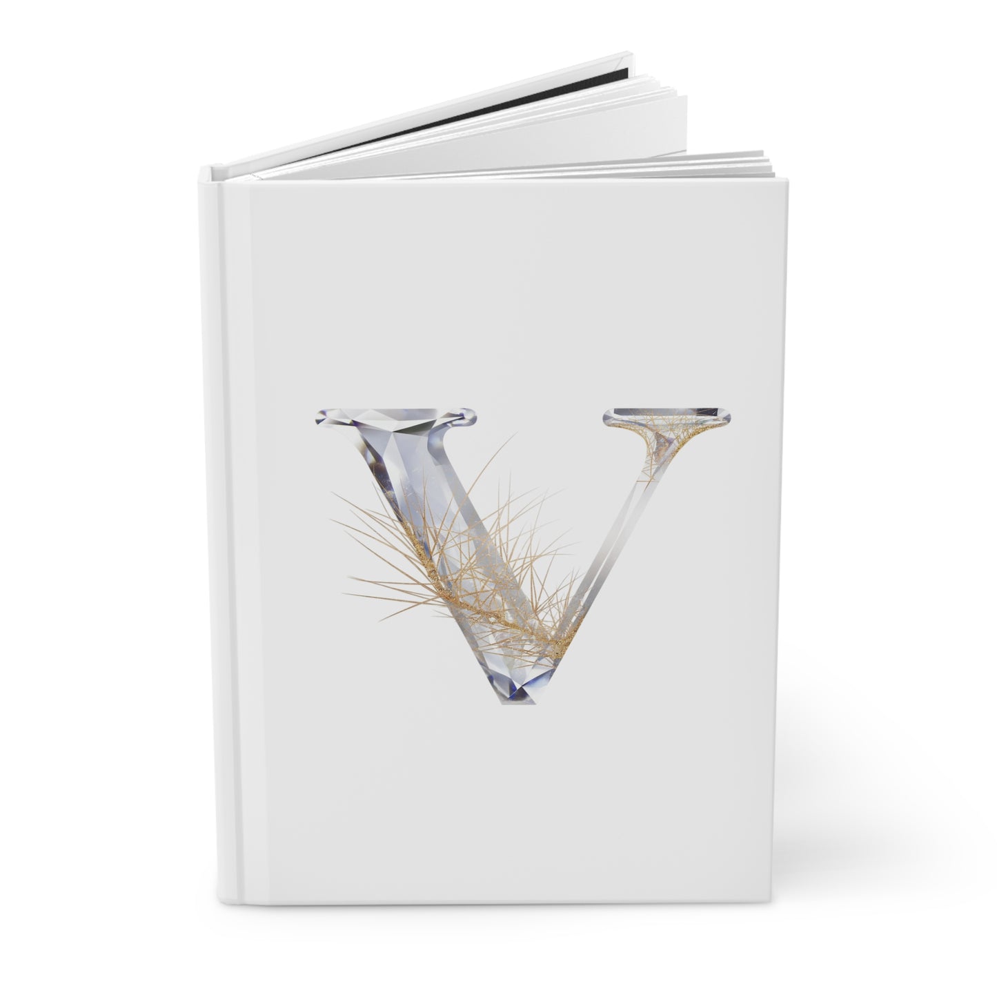 Golden Rutile Inspired Letter "V" Initial Hardcover Notebook