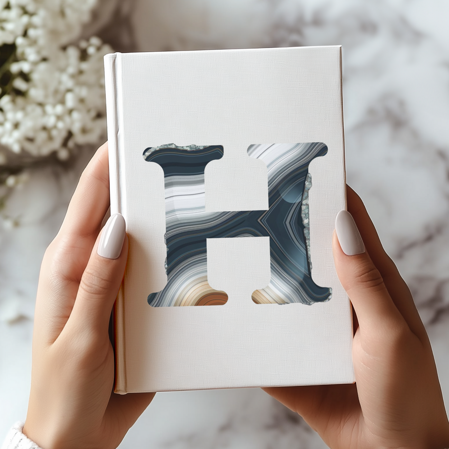 Banded Agate Inspired Initial 'H' Hardcover Notebook