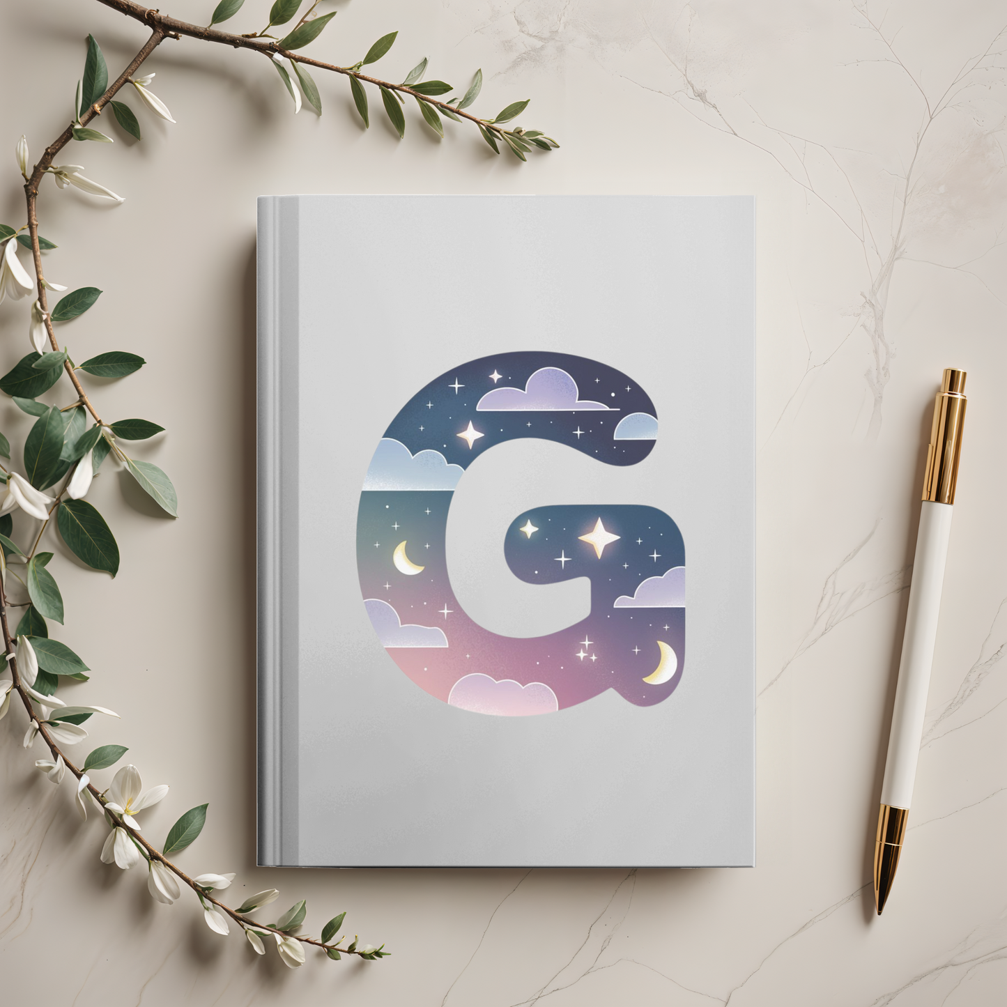 Celestial Dreams Initial 'G' Hardcover Notebook