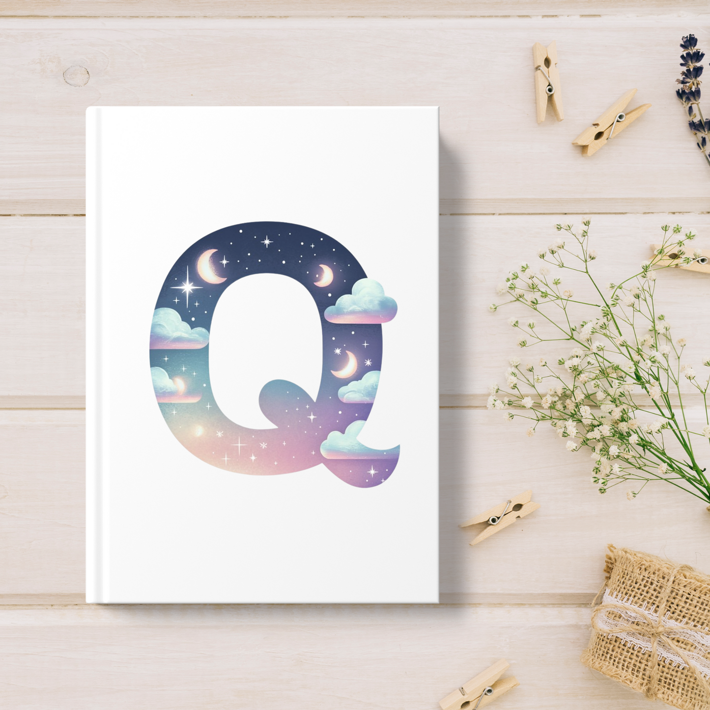 Celestial Dreams Initial 'Q' Hardcover Notebook