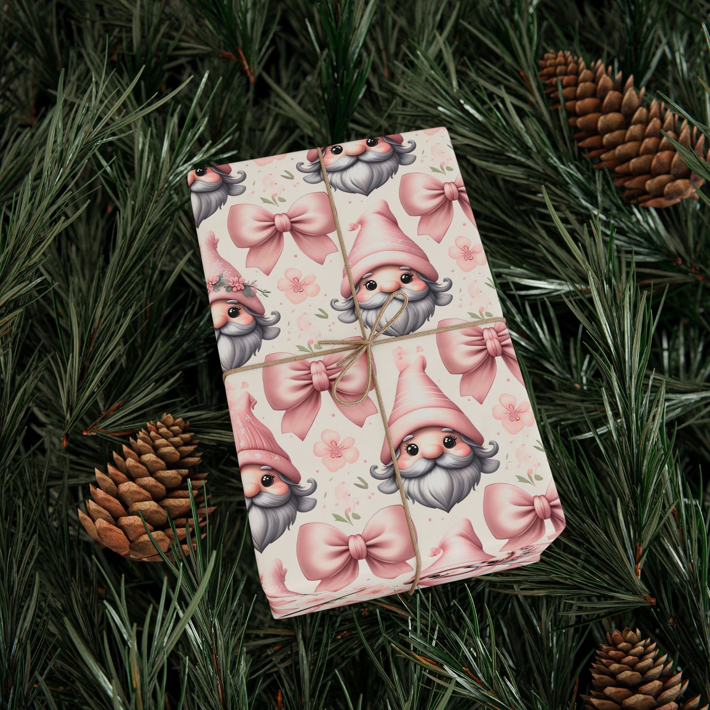 Pink Gnome and Coquette Bows Wrapping Paper