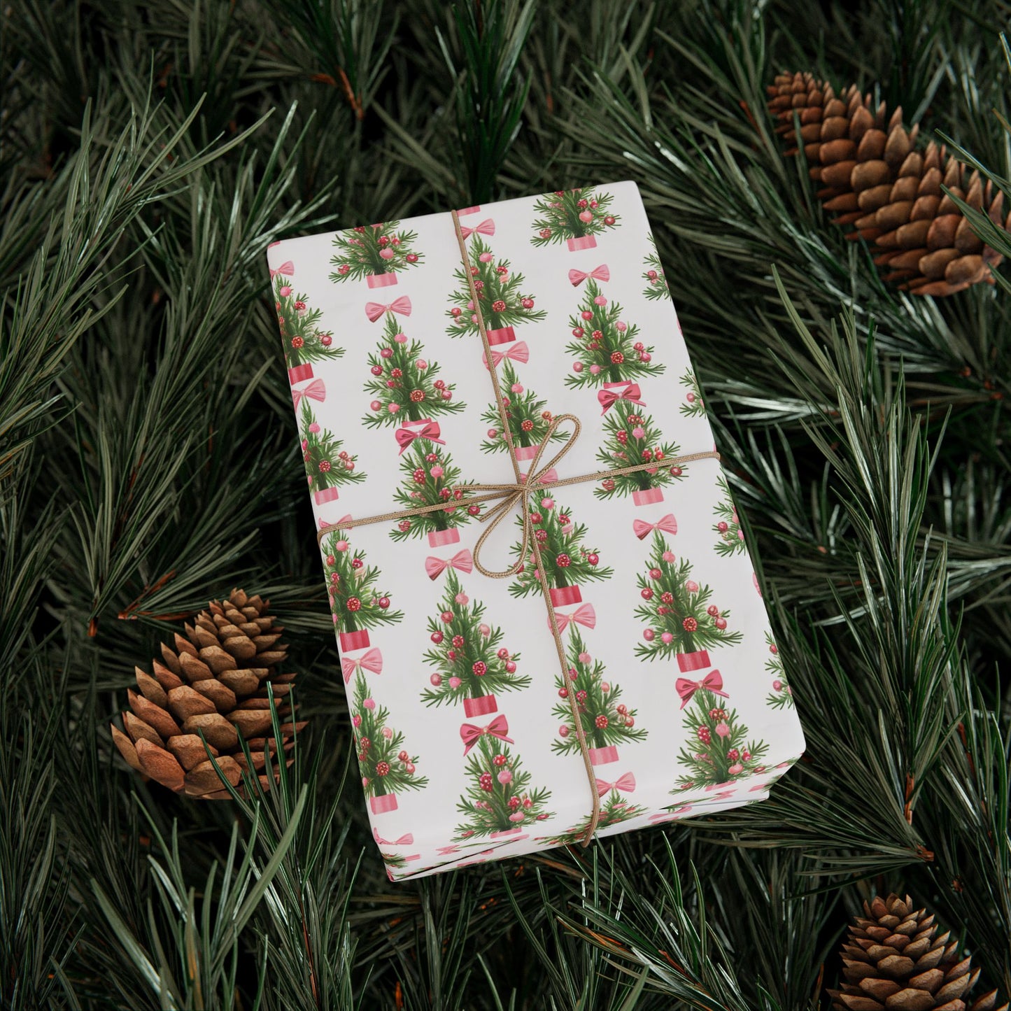 Pretty Pink Christmas Trees Wrapping Paper