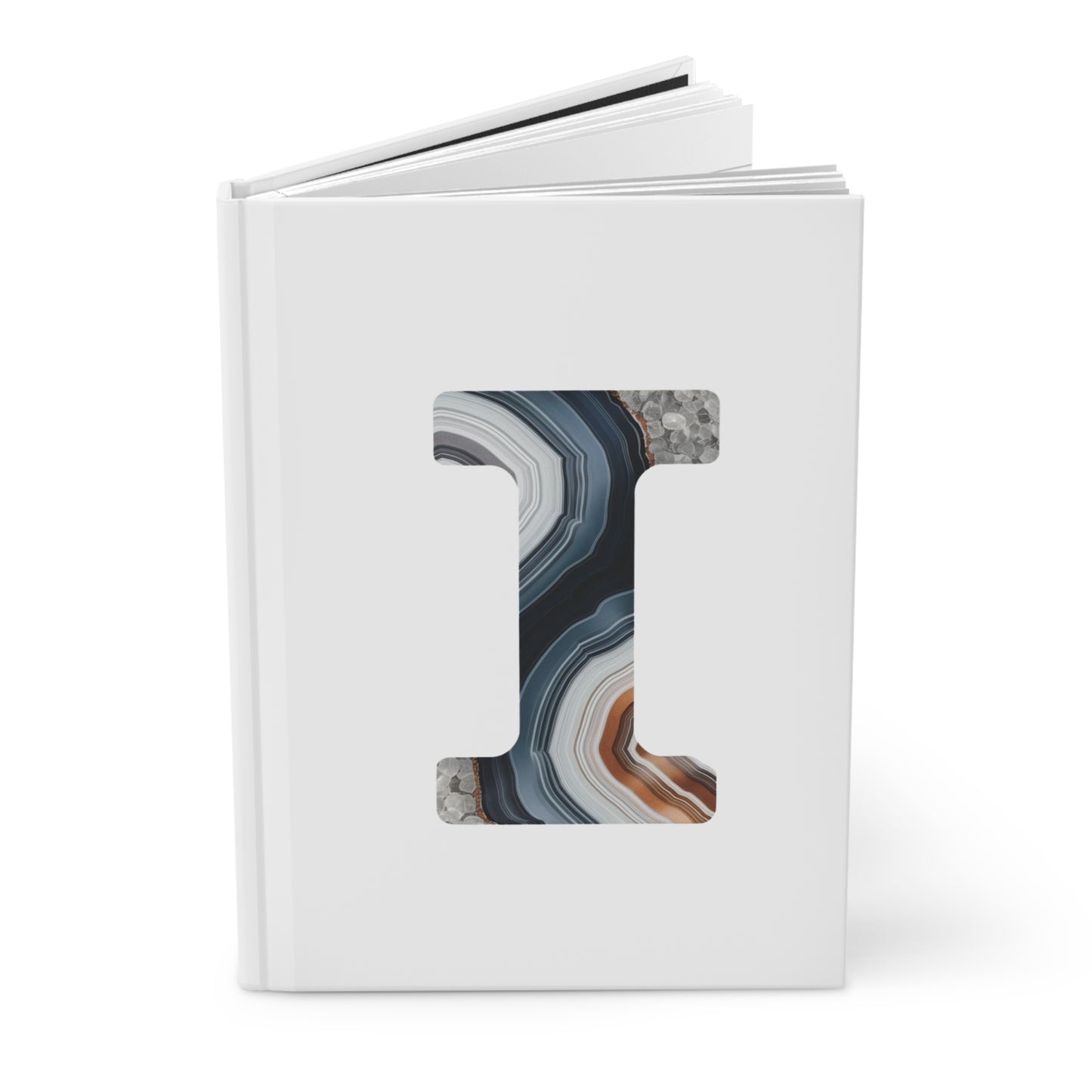 Banded Agate Inspired Initial 'I' Hardcover Notebook