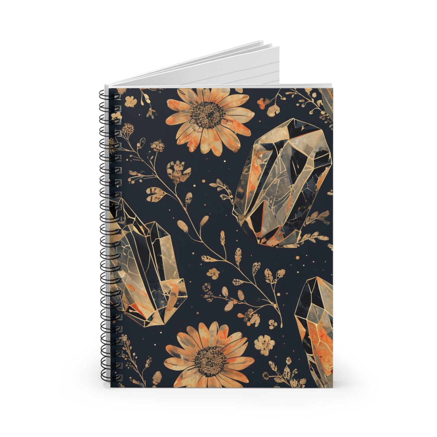 Golden Bloom: Floral and Crystal Design Spiral Notebook