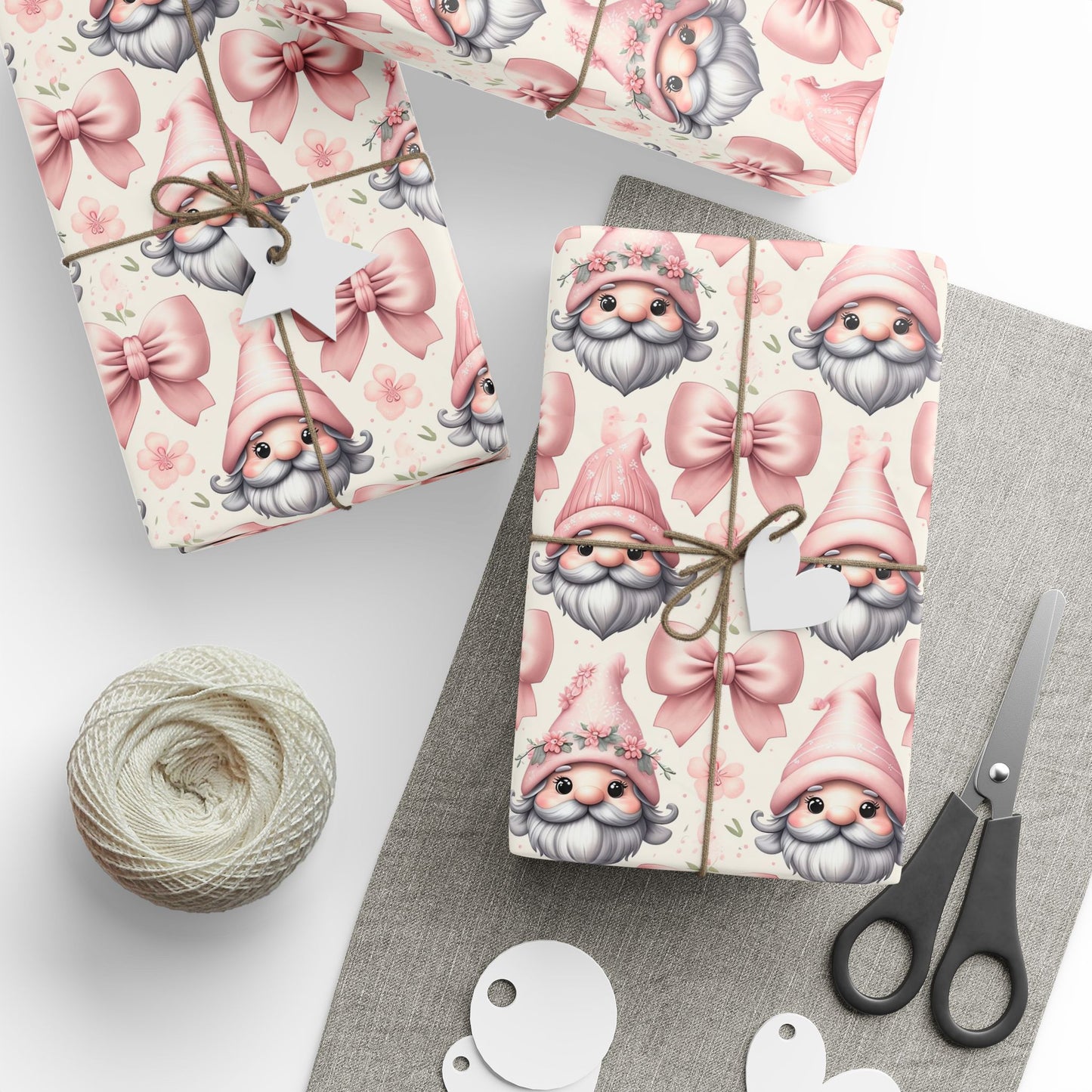 Pink Gnome and Coquette Bows Wrapping Paper