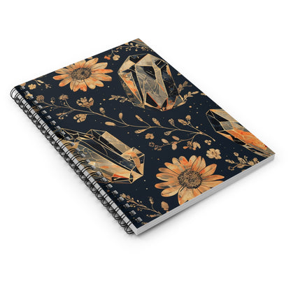 Golden Bloom: Floral and Crystal Design Spiral Notebook