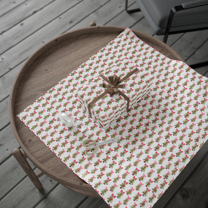 Pink Bows Christmas Trees Wrapping Paper