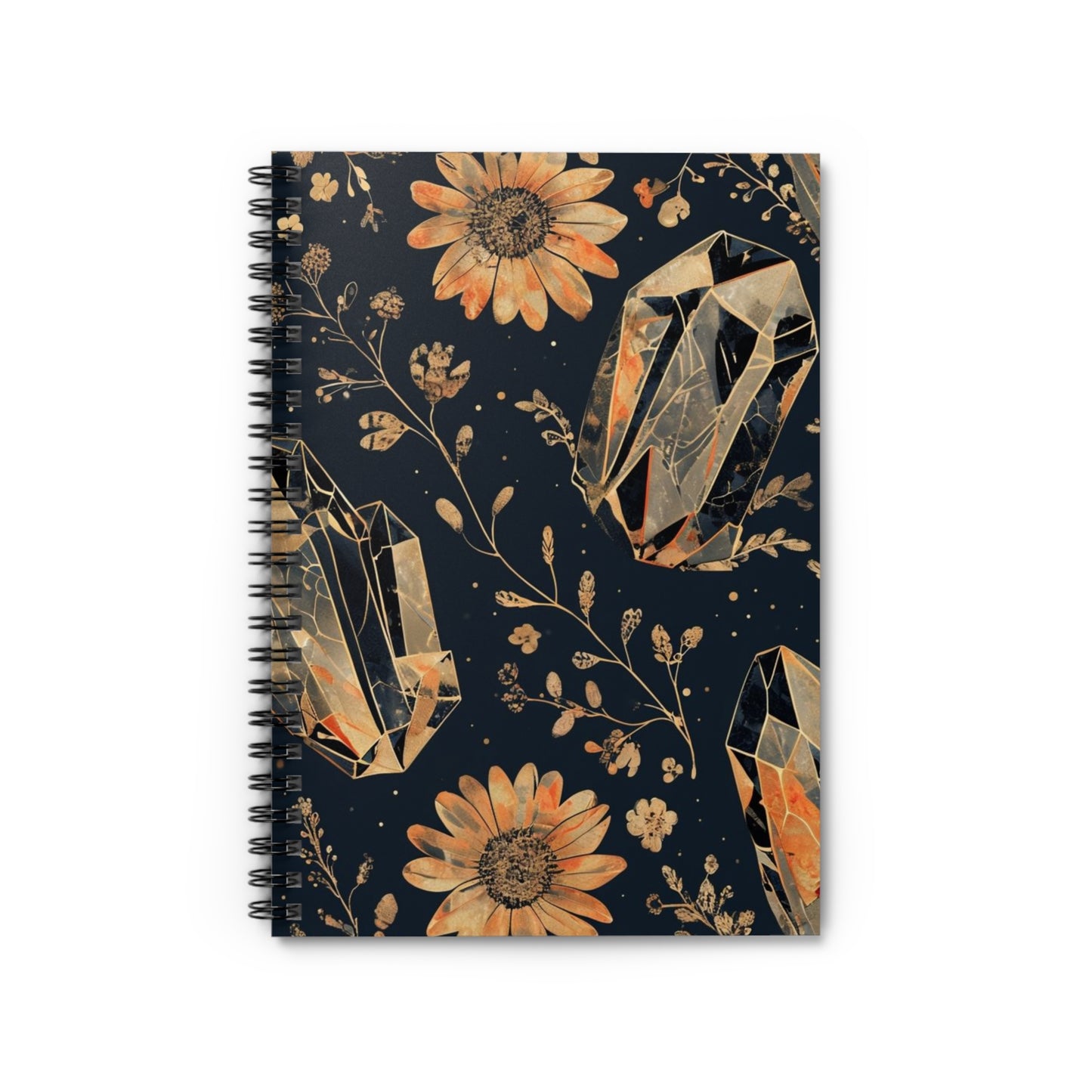 Golden Bloom: Floral and Crystal Design Spiral Notebook