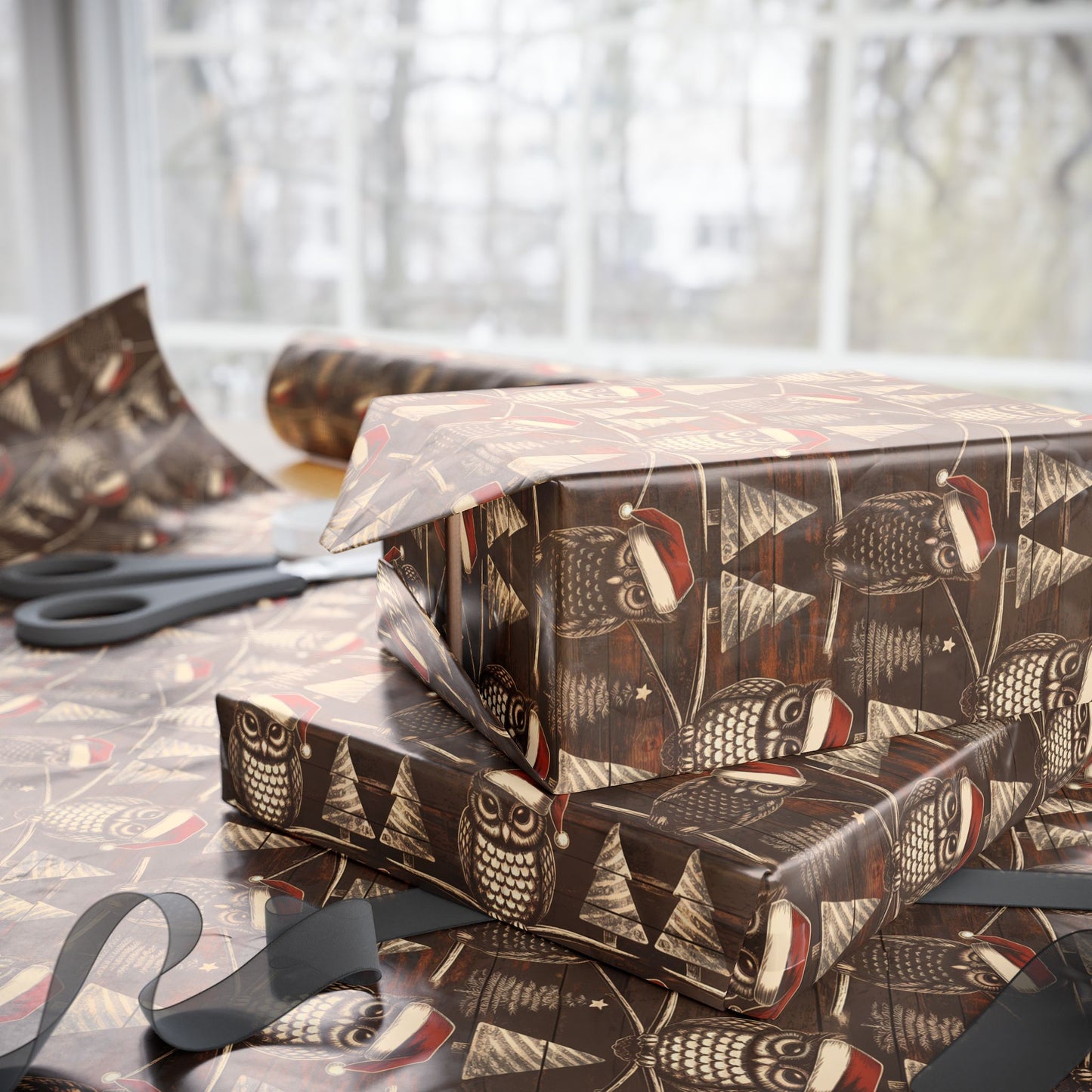 Woodland Holiday Owl Wrapping Paper