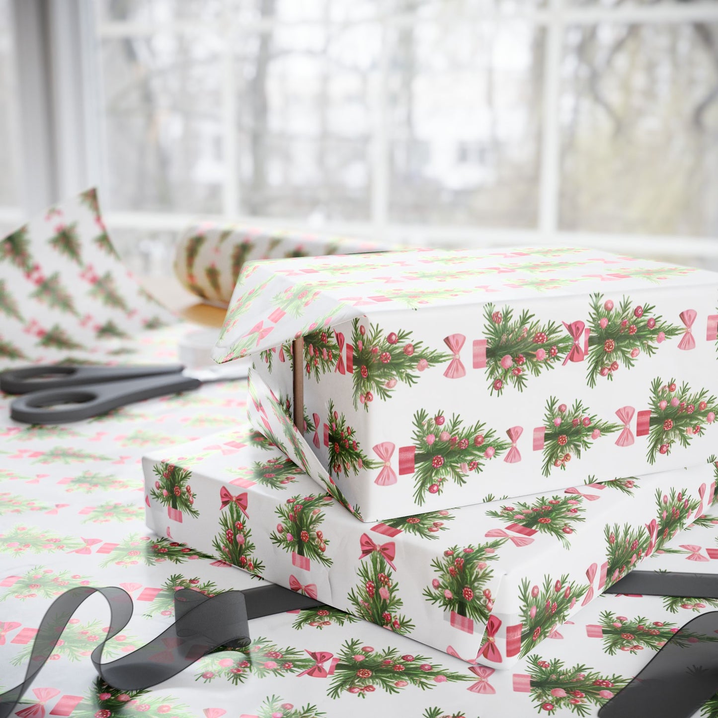 Pretty Pink Christmas Trees Wrapping Paper