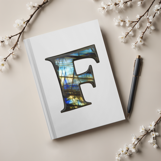 Labradorite Inspired Initial 'F' Hardcover Notebook