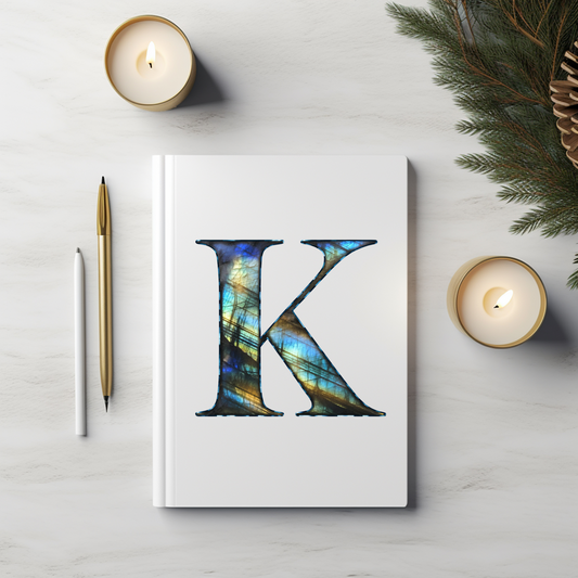 Labradorite Inspired Initial 'K' Hardcover Notebook