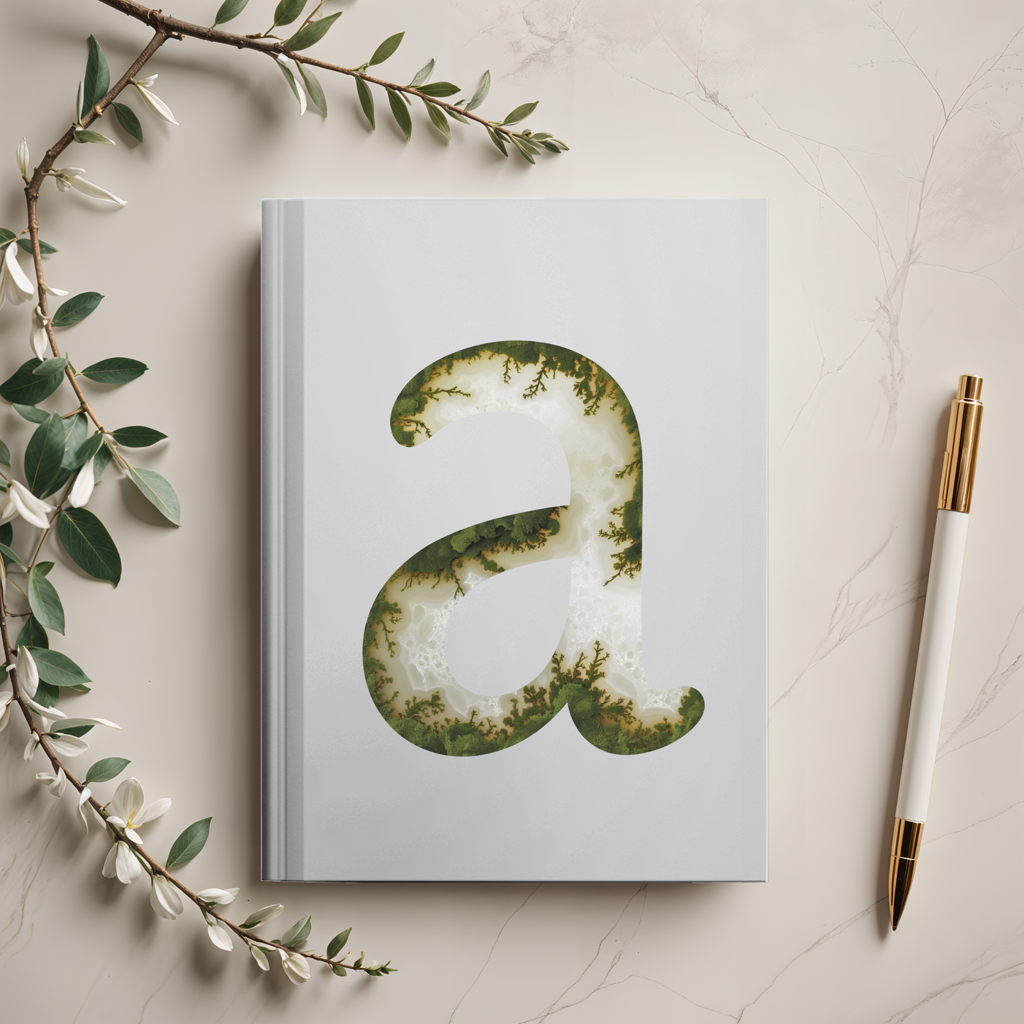 Moss Agate Inspired Initial 'a' Hardcover Notebook