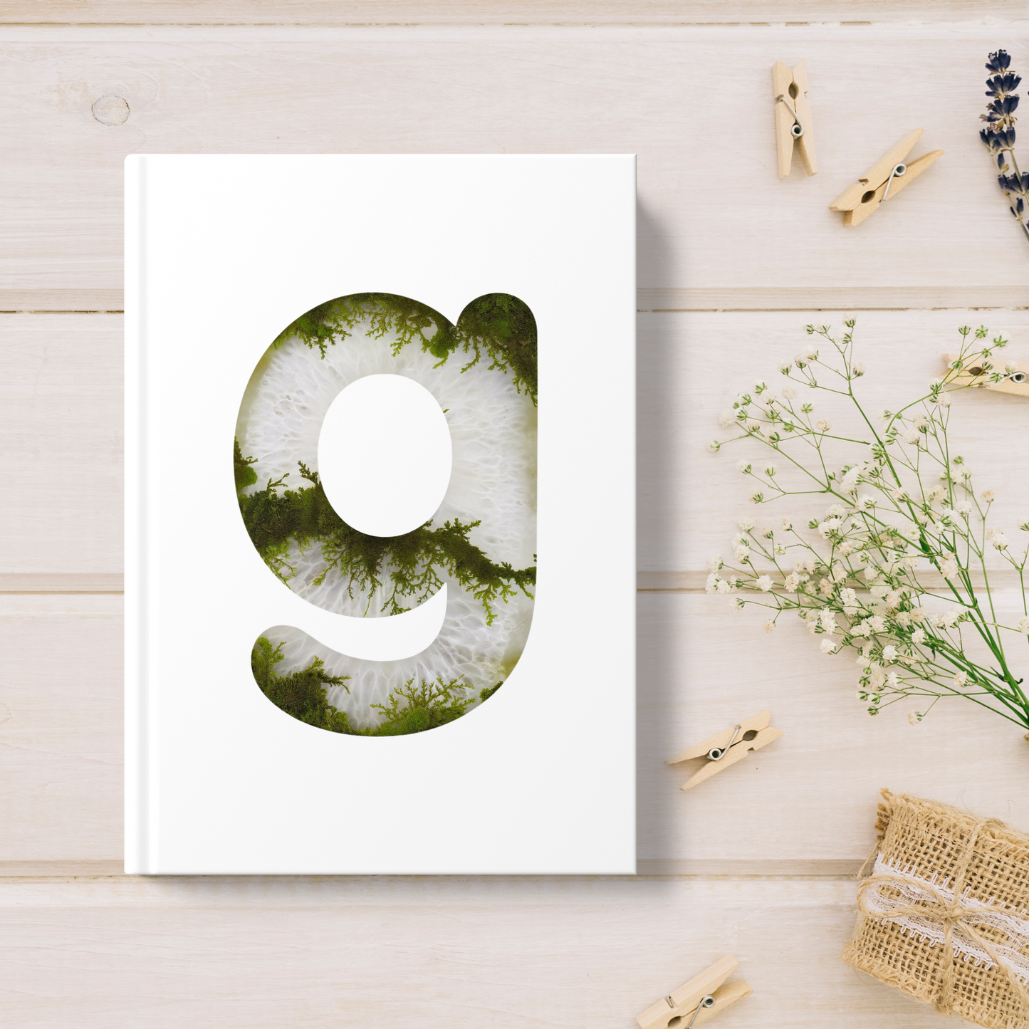 Moss Agate Inspired Initial 'g' Hardcover Notebook