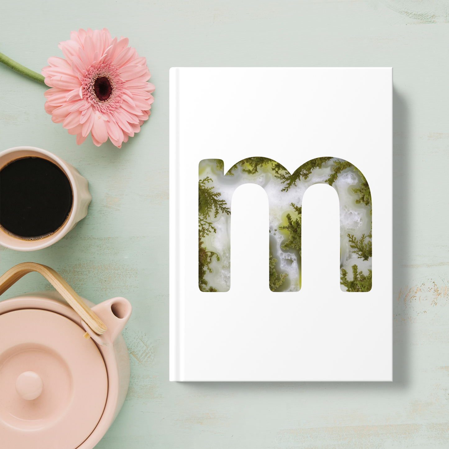 Moss Agate Inspired Initial 'm' Hardcover Notebook