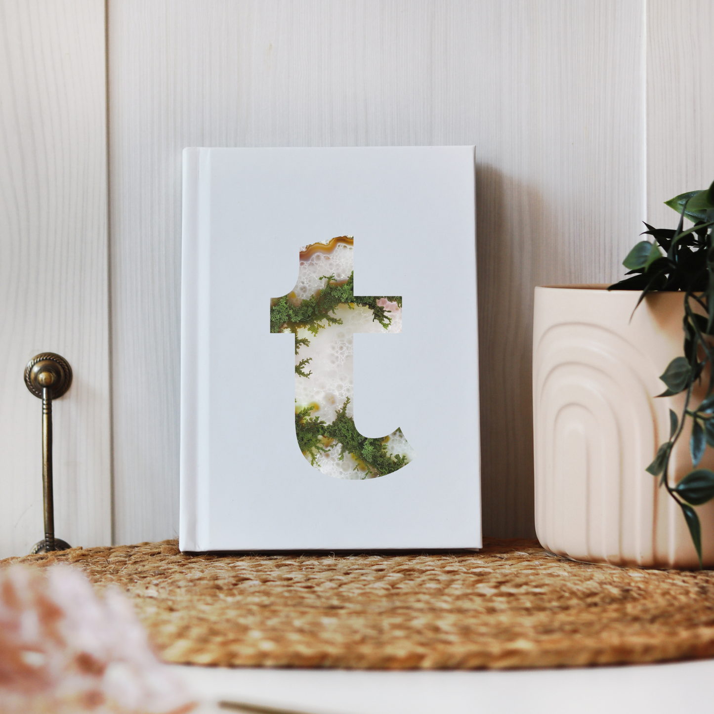 Moss Agate Inspired Initial 't' Hardcover Notebook