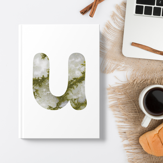 Moss Agate Inspired Initial 'u' Hardcover Notebook