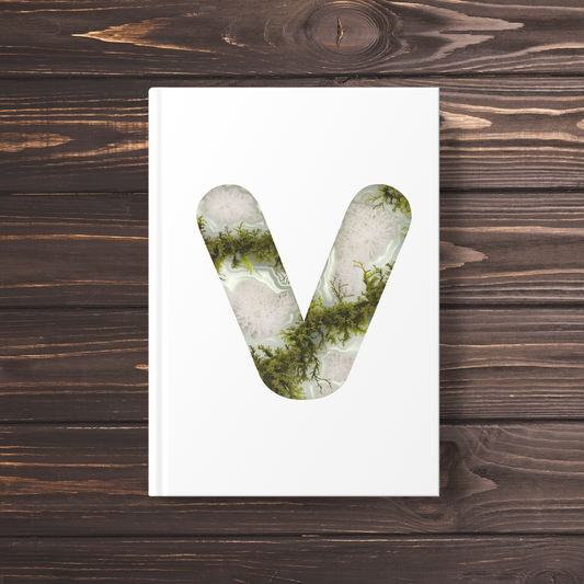 Moss Agate Inspired Initial 'v' Hardcover Notebook