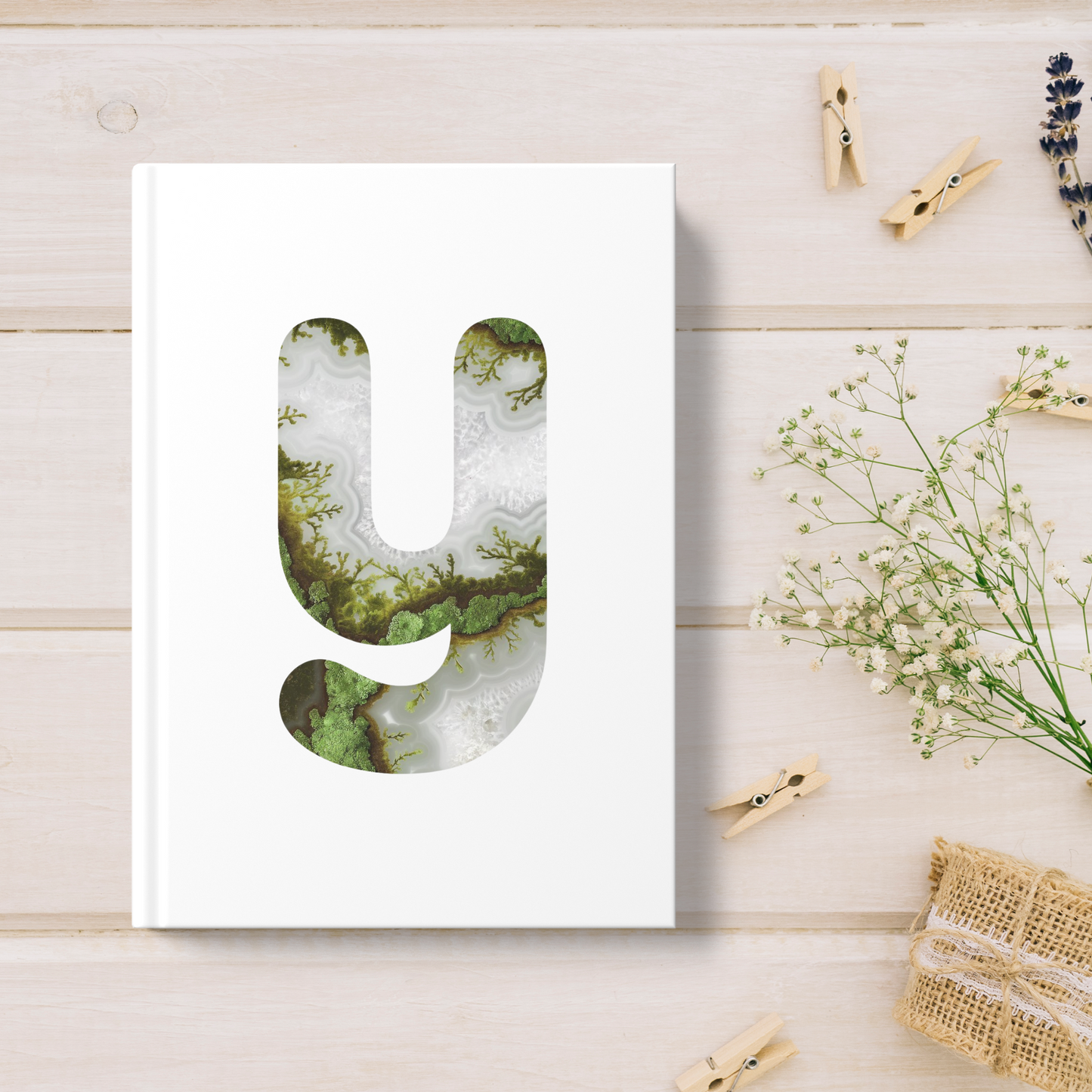 Moss Agate Inspired Initial 'y' Hardcover Notebook