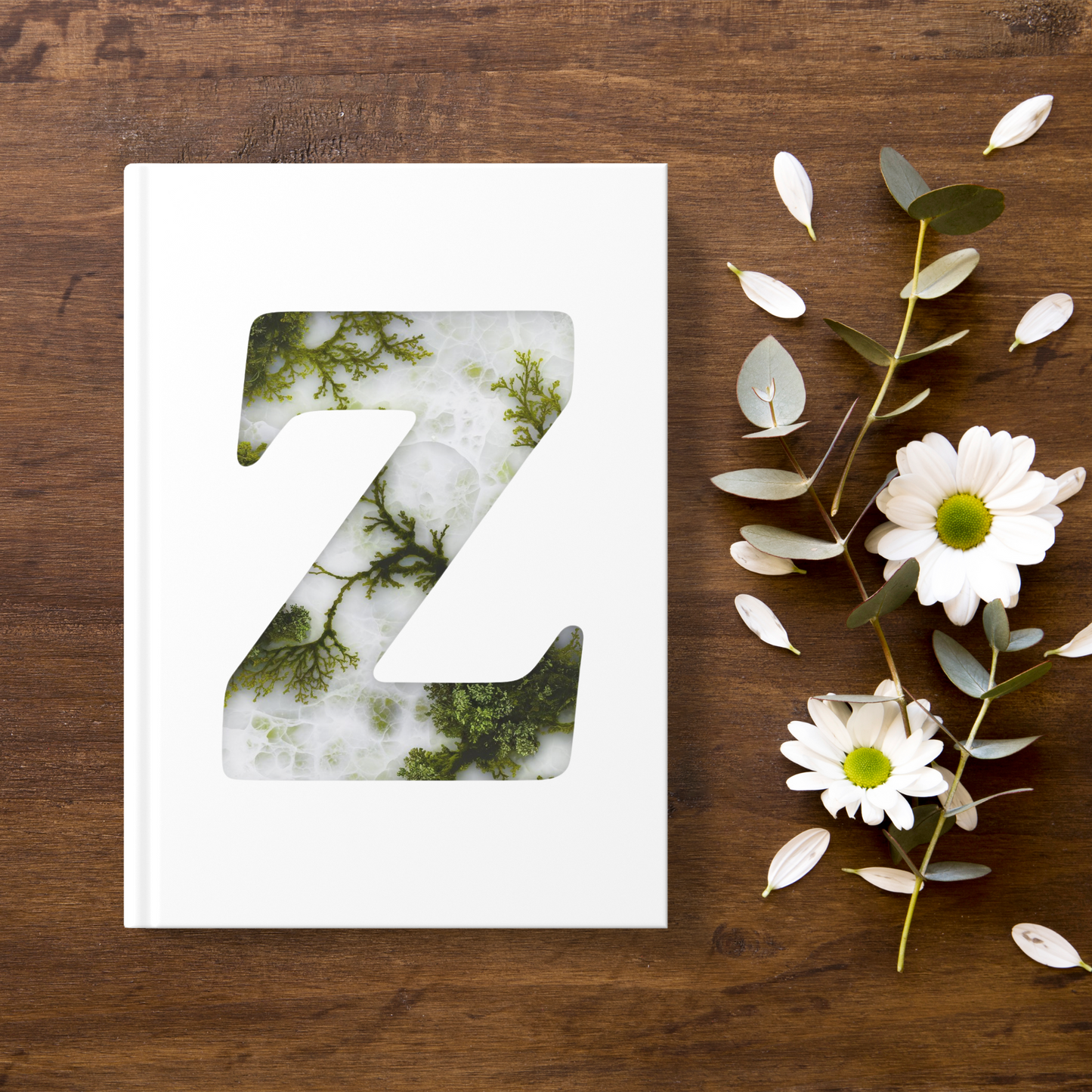 Moss Agate Inspired Initial 'z' Hardcover Notebook