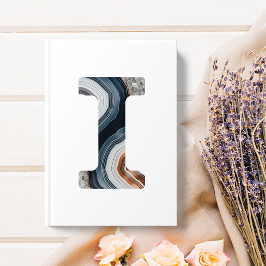 Banded Agate Inspired Initial 'I' Hardcover Notebook