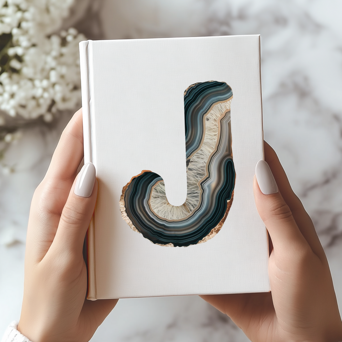 Banded Agate Inspired Initial 'J' Hardcover Notebook