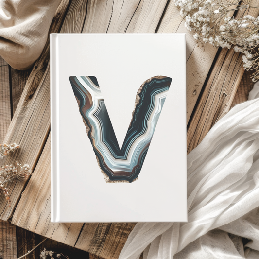 Banded Agate Inspired Initial 'V'Hardcover Notebook