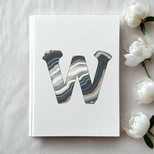 Banded Agate Inspired Initial 'W' Hardcover Notebook