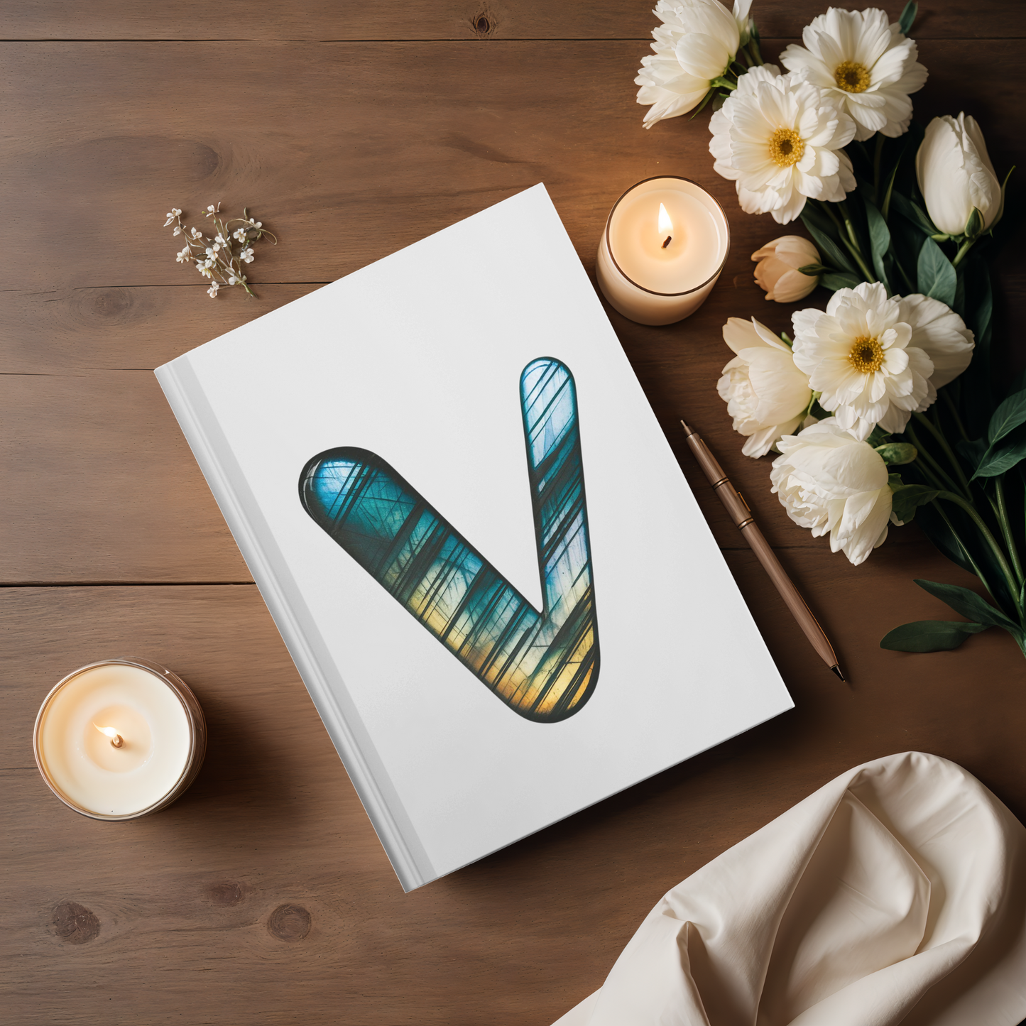 Labradorite Inspired Initial 'V' Hardcover Notebook