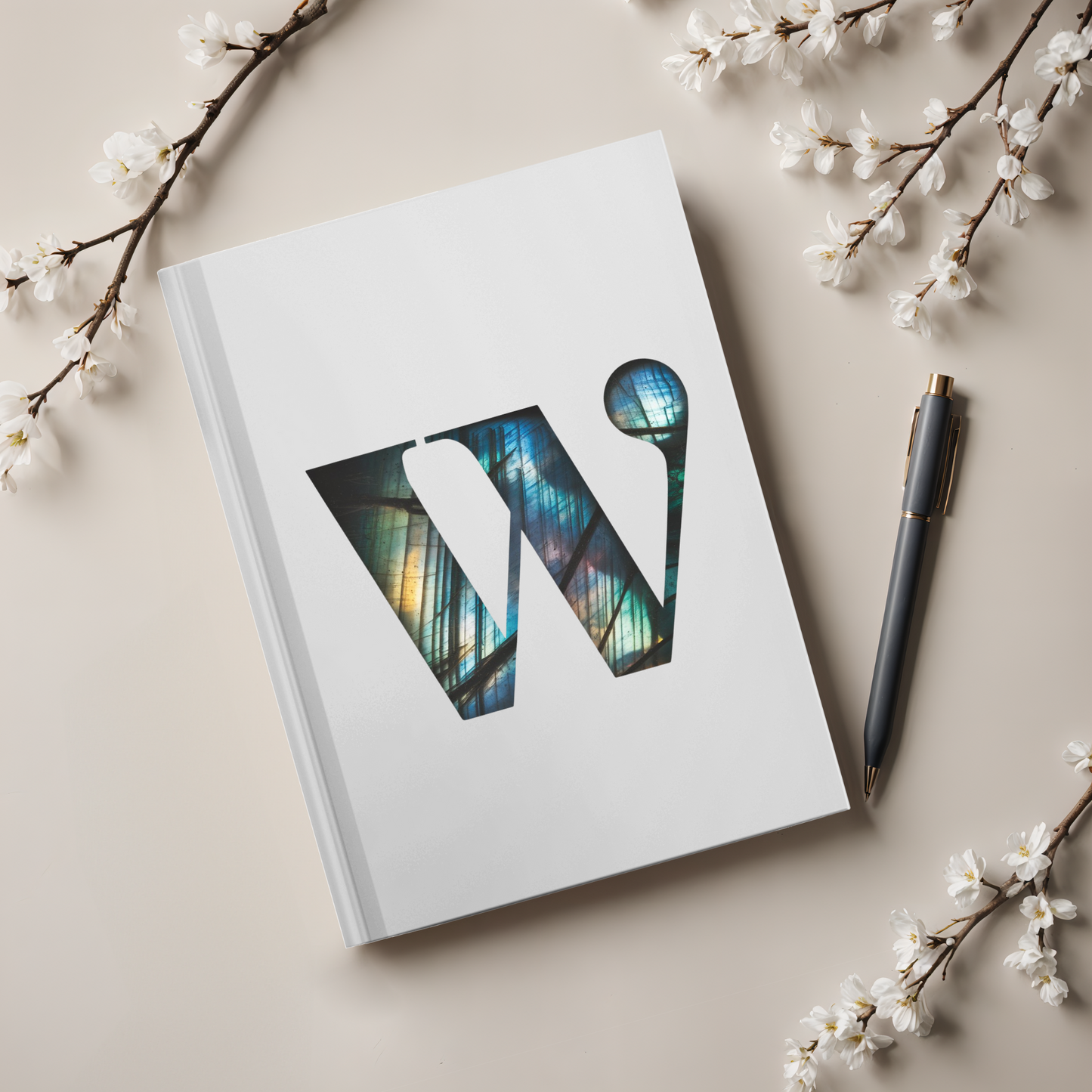 Labradorite Inspired Initial 'W' Hardcover Notebook