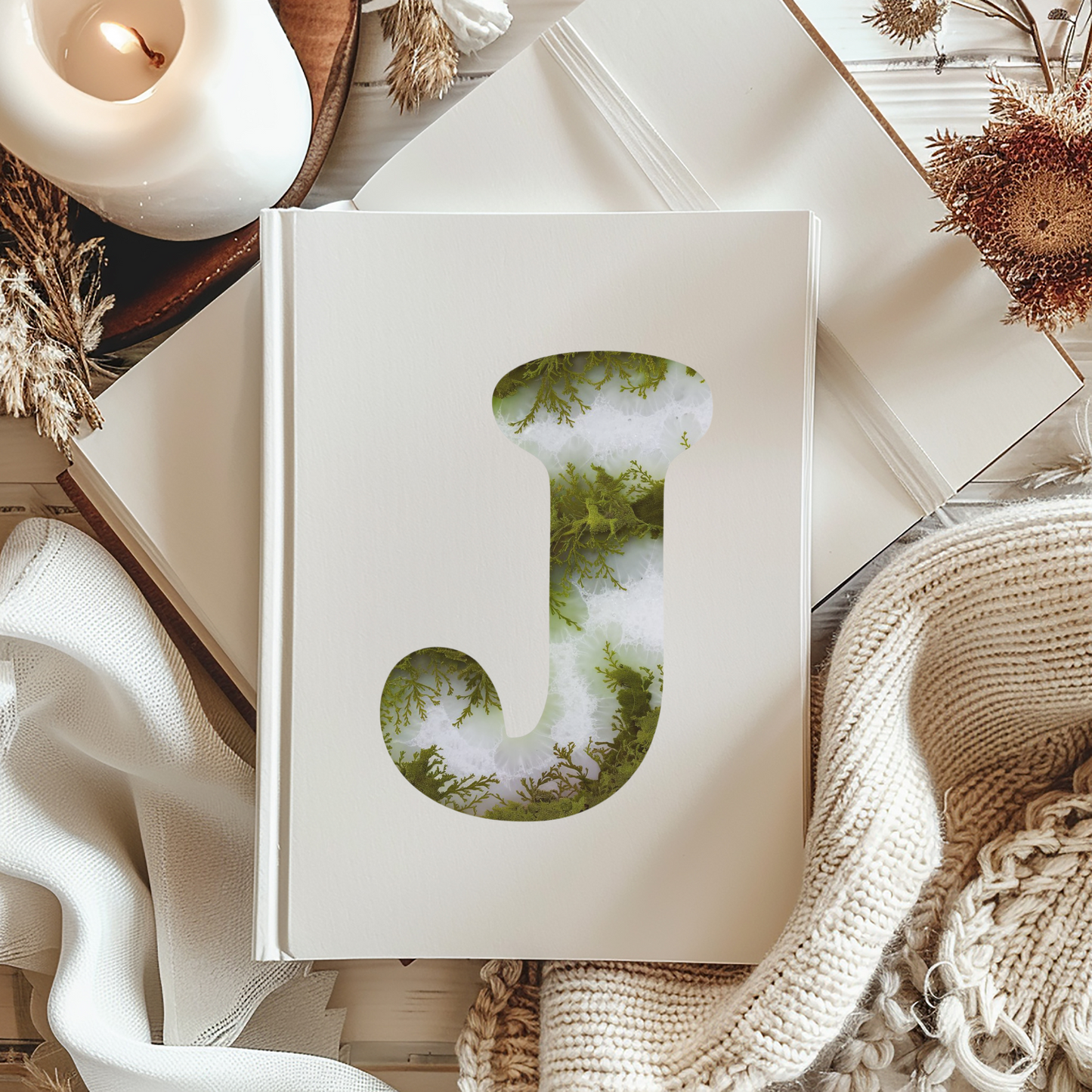 Moss Agate Inspired Initial 'j' Hardcover Notebook