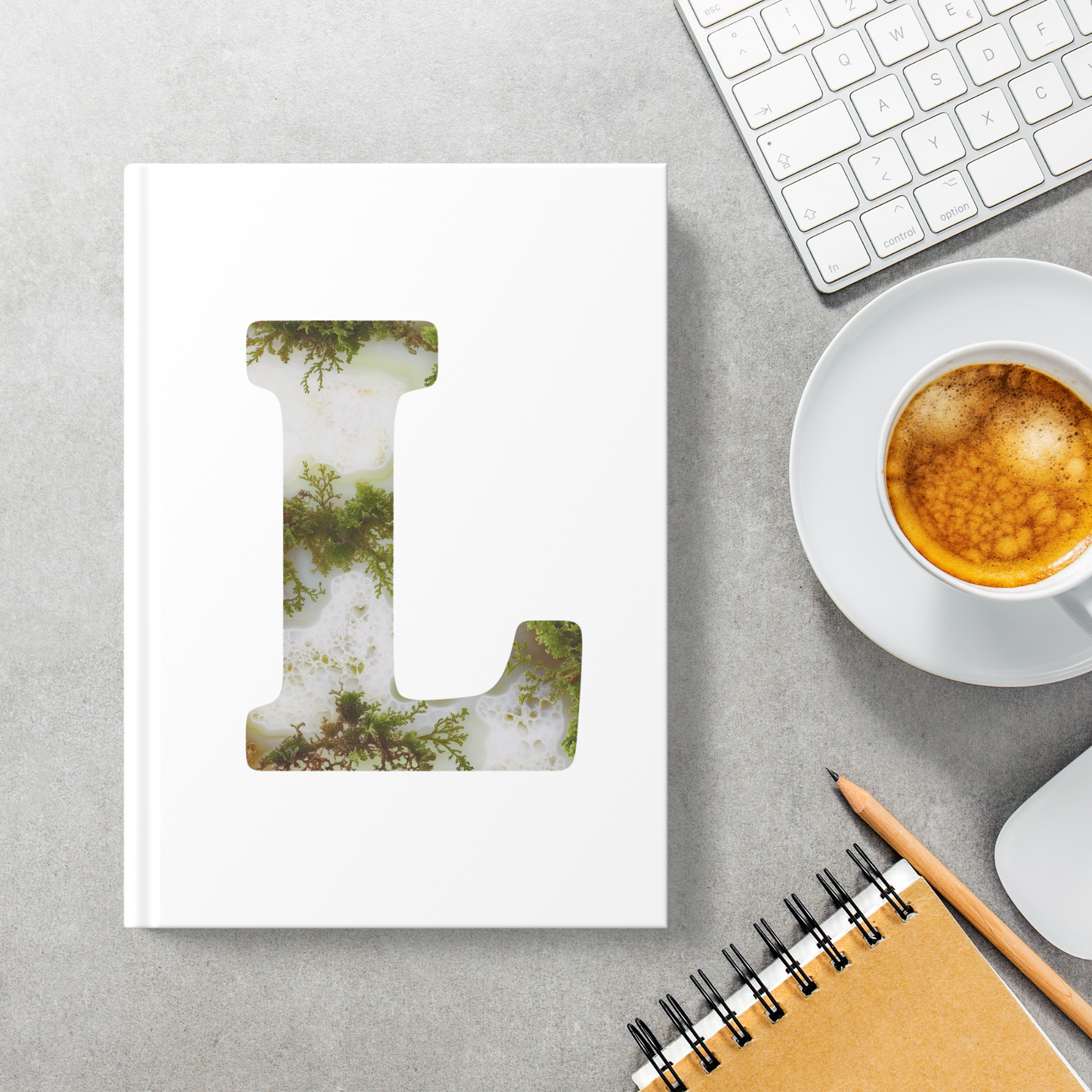 Moss Agate Inspired Initial 'L' Hardcover Notebook